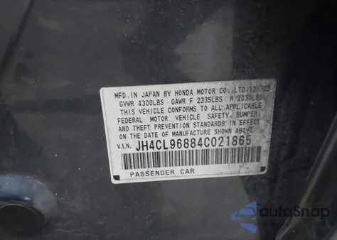 2004 Acura Tsx z USA, uszkodzony, nr VIN JH4CL96884C021865